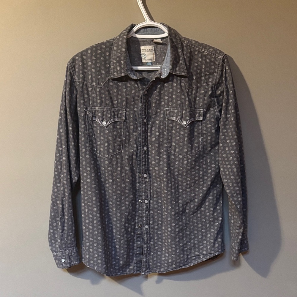 Roper Gray Pearl-snap Button Down Shirt Youth XL 16-18/women’s med